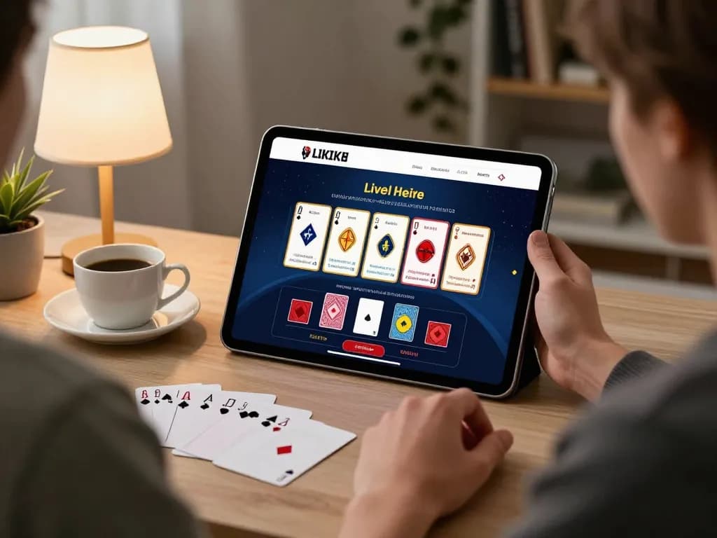 Player enjoys a live dealer game on 8xbet, maximizing strategic gameplay from home.