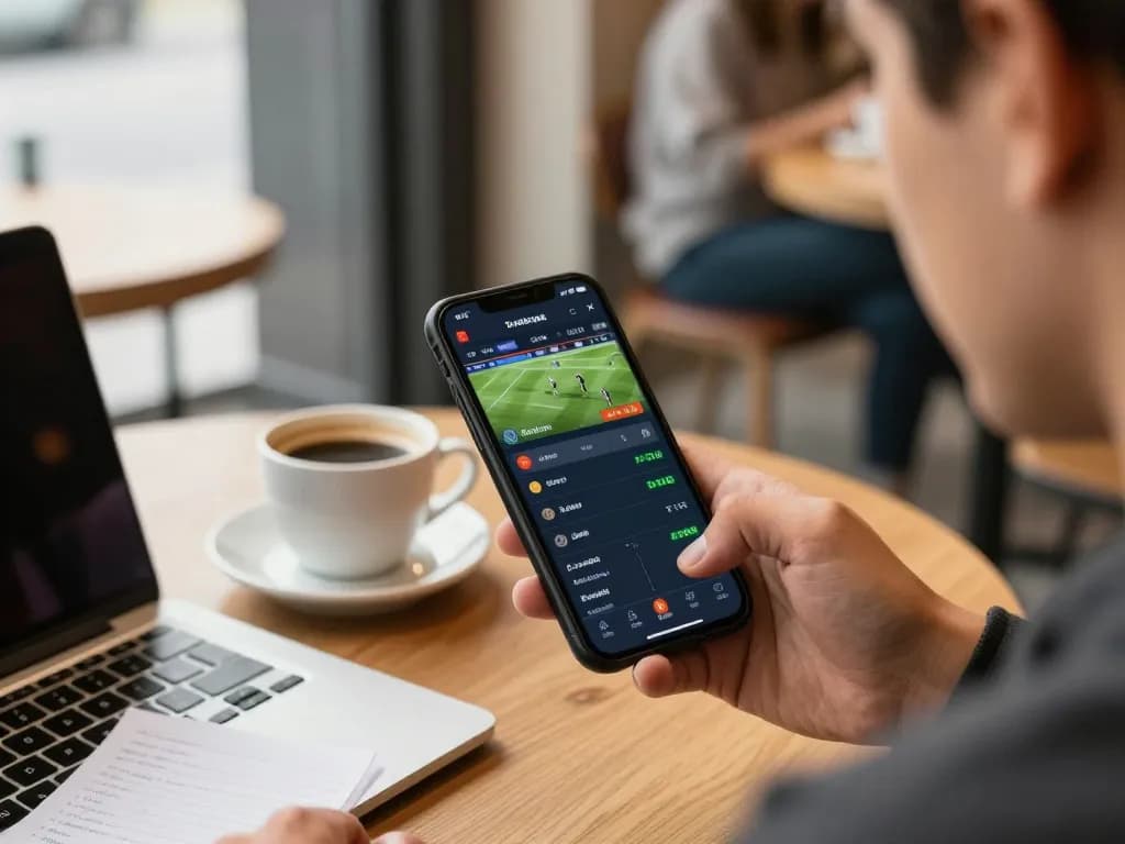 Engaged in live betting at nhà cái uy tín 88aa with smartphone displaying odds and events.