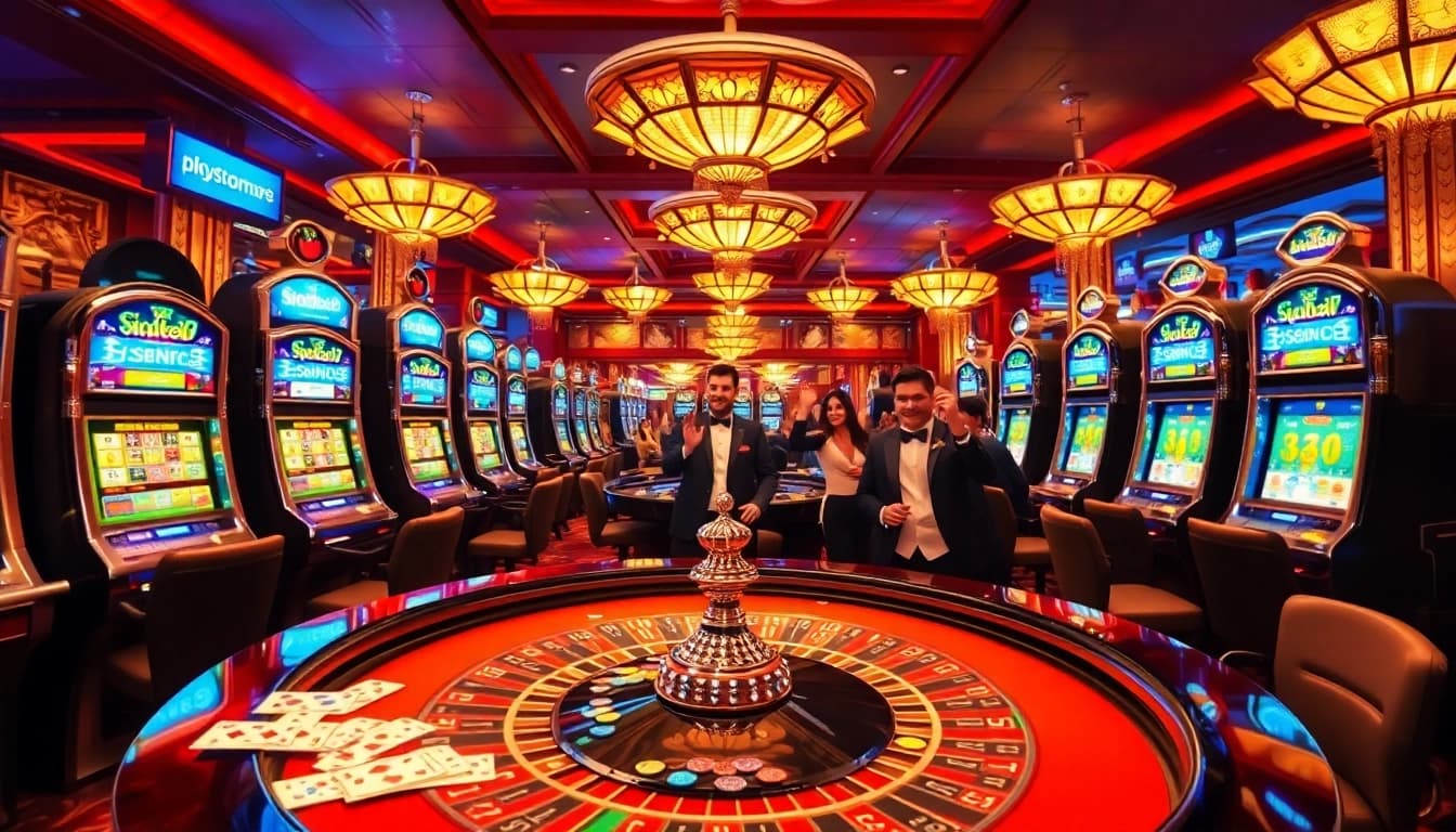 Players celebrate wins at the slot88 machines in a bustling casino atmosphere.