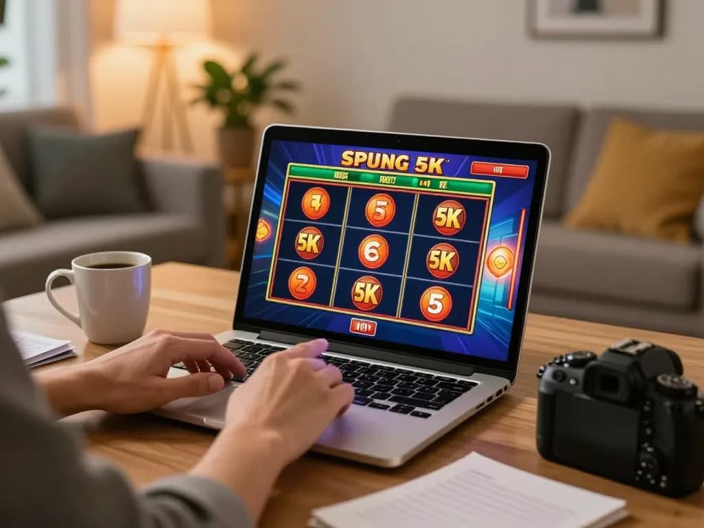 Player enjoying the slot 5k game online in a cozy home setting, emphasizing strategic gaming.