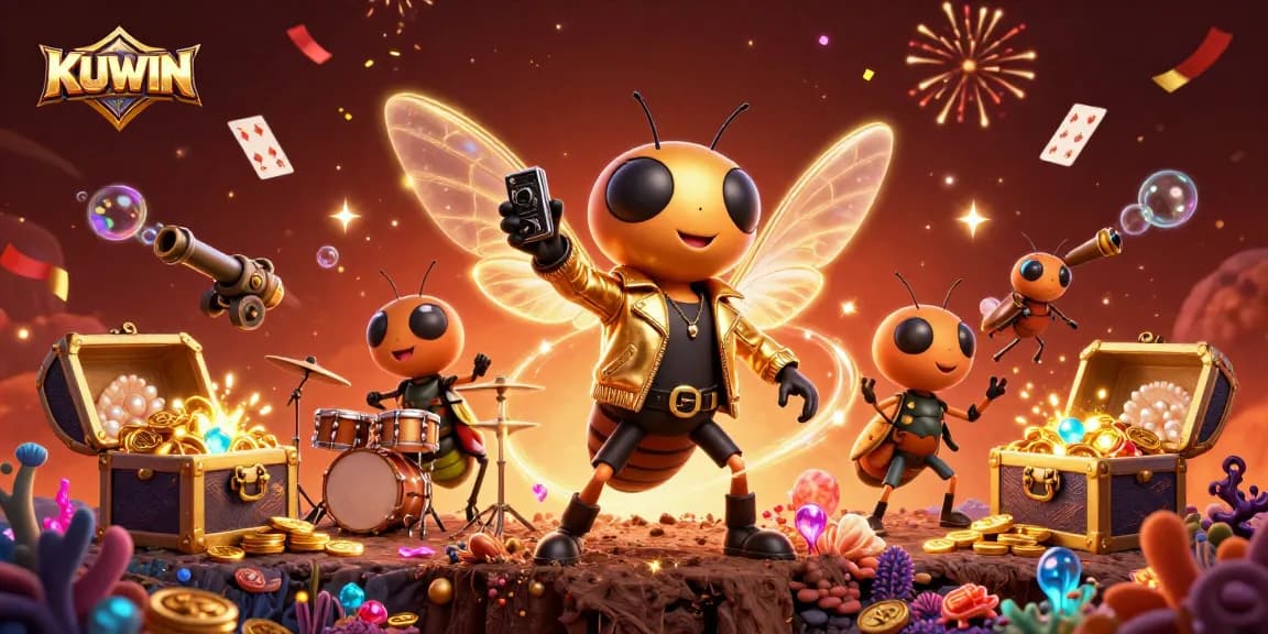 Bet big with KUWIN at the dynamic casino scene featuring 3D characters and underwater treasures.