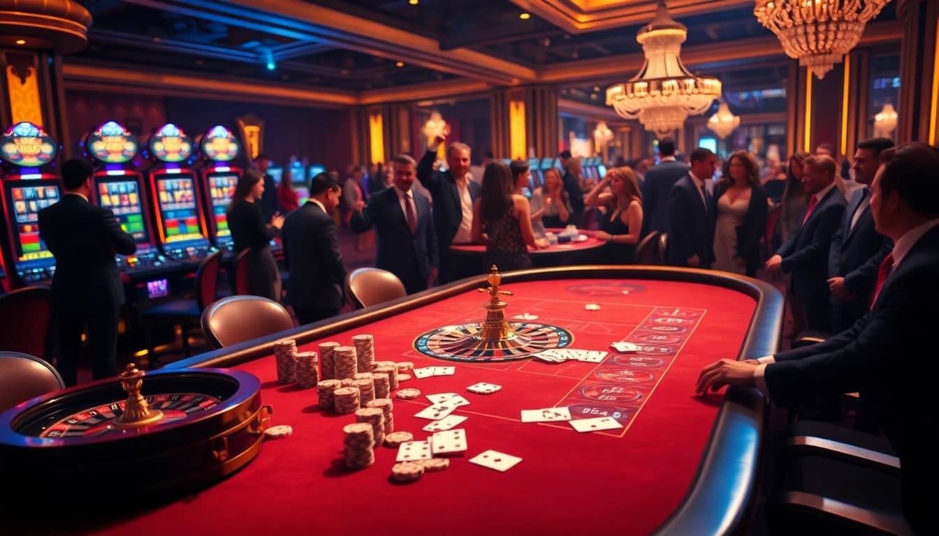 Thrilling casino atmosphere showcasing asupanjitu members celebrating wins at the roulette table.