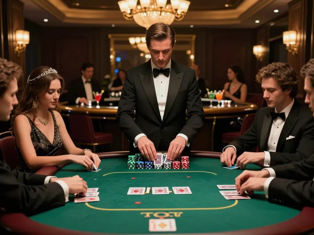 Players engage in a high-stakes poker game at a luxurious casino table, with TT88 chips stacked high.