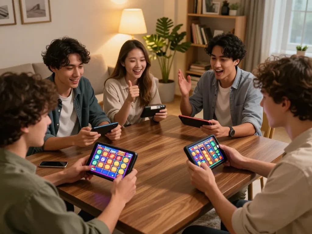 Players enjoying the dinamit4d online slot game on mobile devices with exciting graphics and cozy atmosphere.
