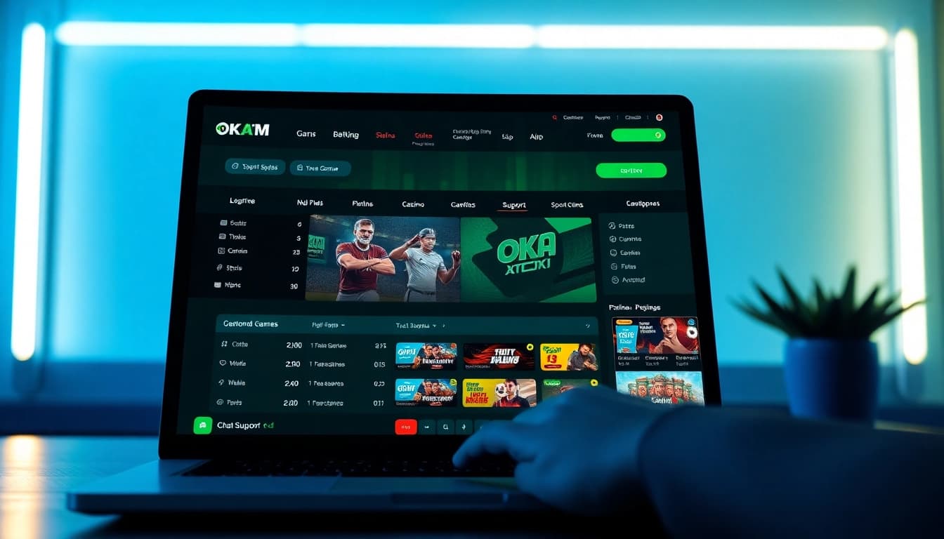 Engaging interface of OKATM, showcasing sports betting and casino games in a modern digital layout.
