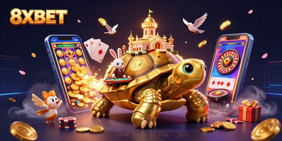 Engage in exciting gaming moments with 8XBET, featuring a golden tortoise casino.