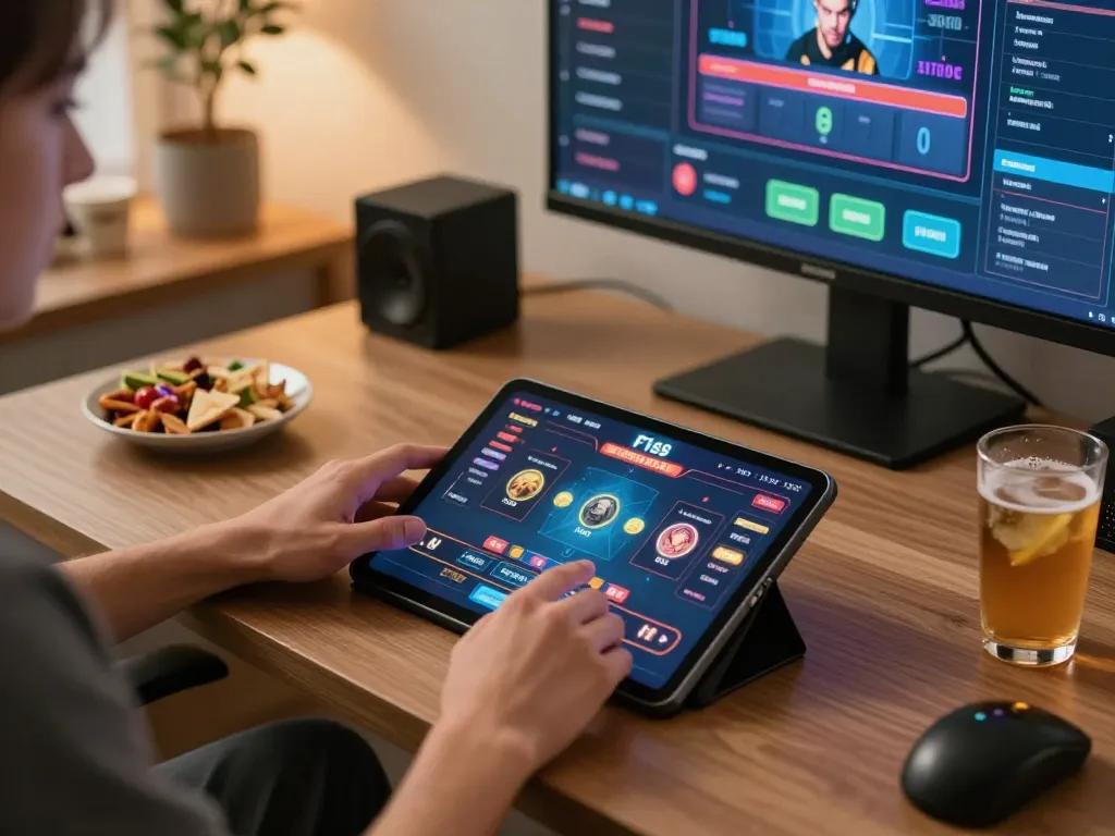 Engaging with F168's live dealer games on a tablet in a cozy home office setting
