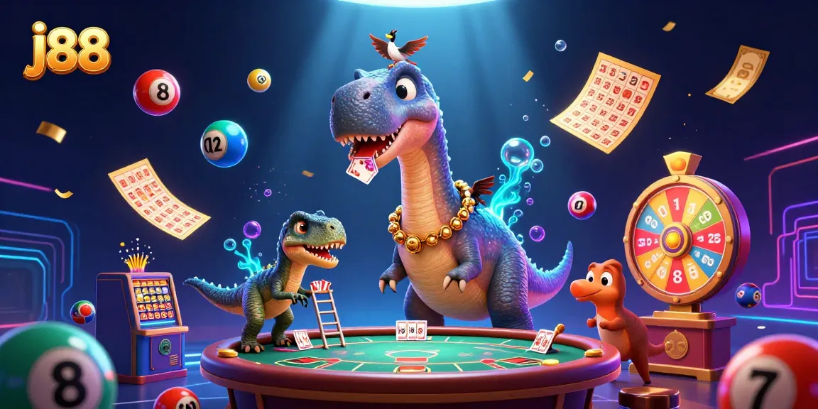 Activate thrilling j88 gameplay with a lively 3D casino scene showcasing dynamic characters and elements.