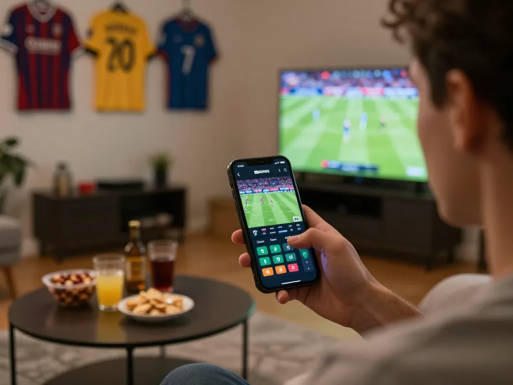 Placing bets on https://webnk88.net/ using a smartphone during an exciting live game.