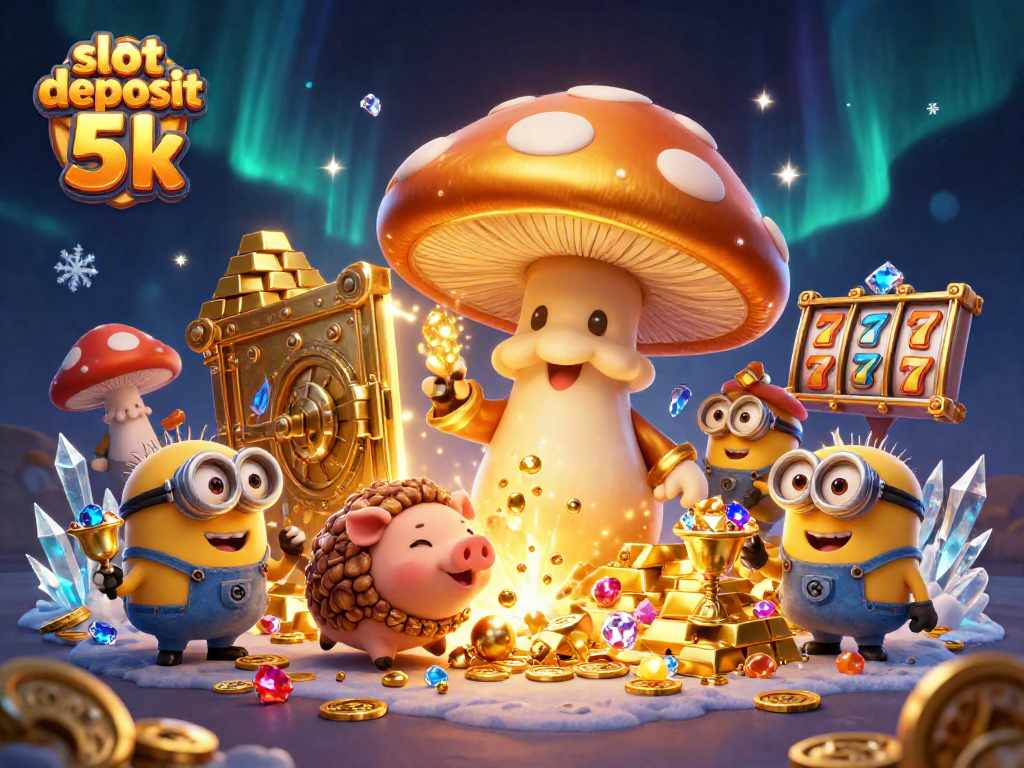 Experience the excitement of slot deposit 5k with a golden mushroom wizard and treasures in 3D.
