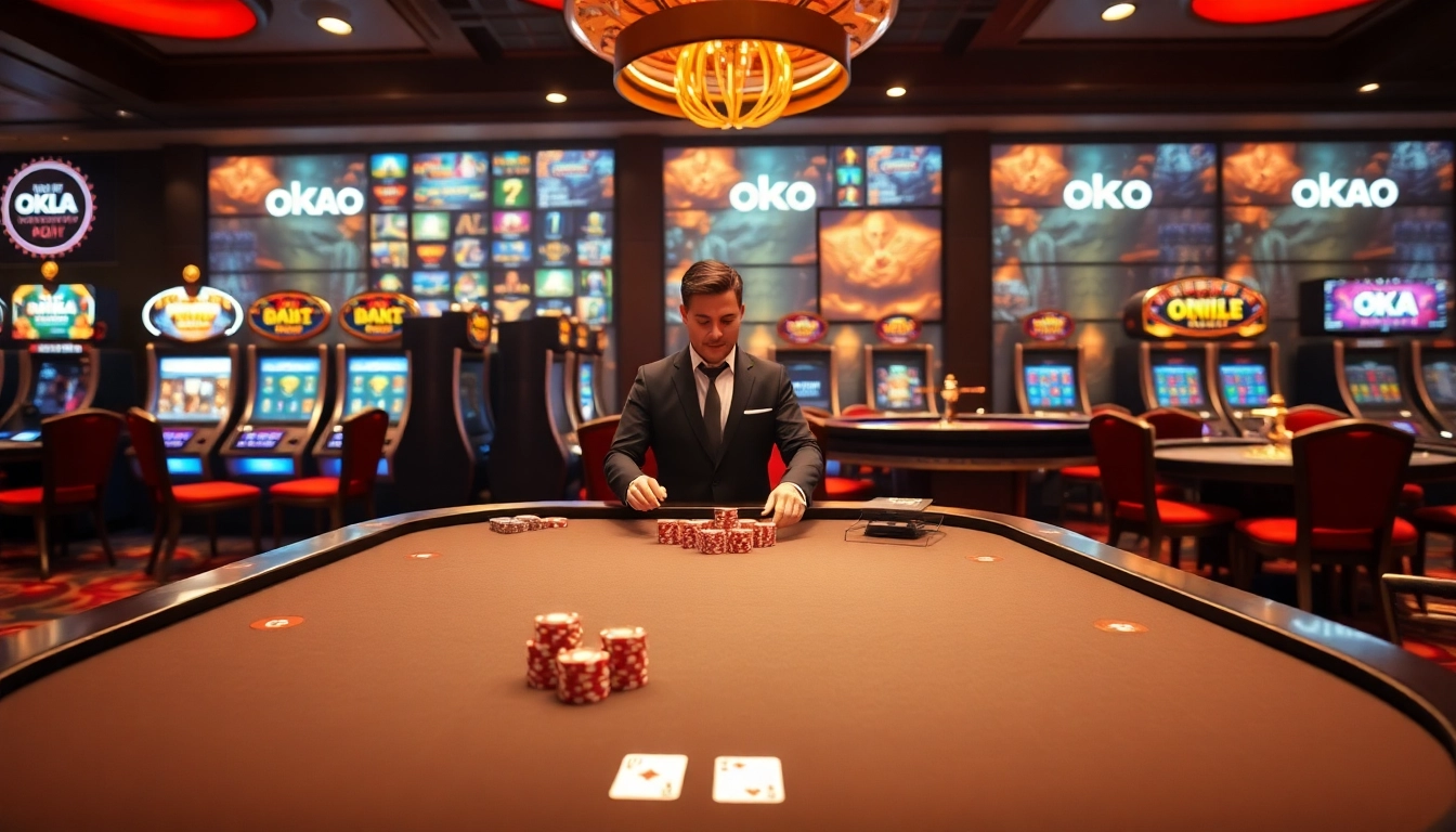 Experience the thrill of online gaming with OKATM in a vibrant casino setting.