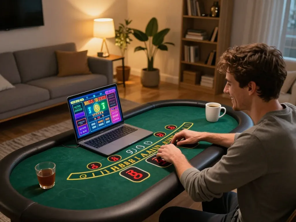 Luck88 player enjoying online live dealer Baccarat in a cozy gaming setup
