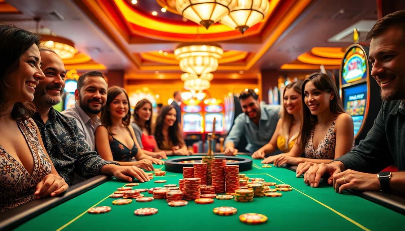 Spieler genießen das casino spielen in einem lebhaften Casino mit aufregenden Spielen und bunten Lichtern.
