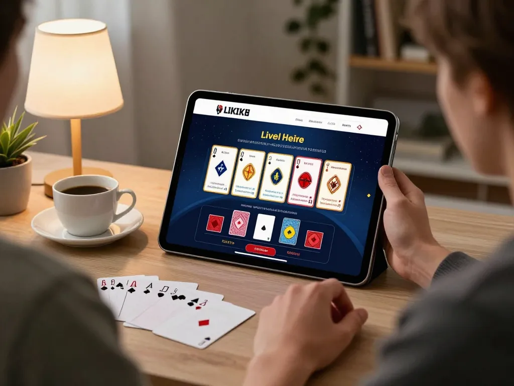 Player enjoys a live dealer game on 8xbet, maximizing strategic gameplay from home.