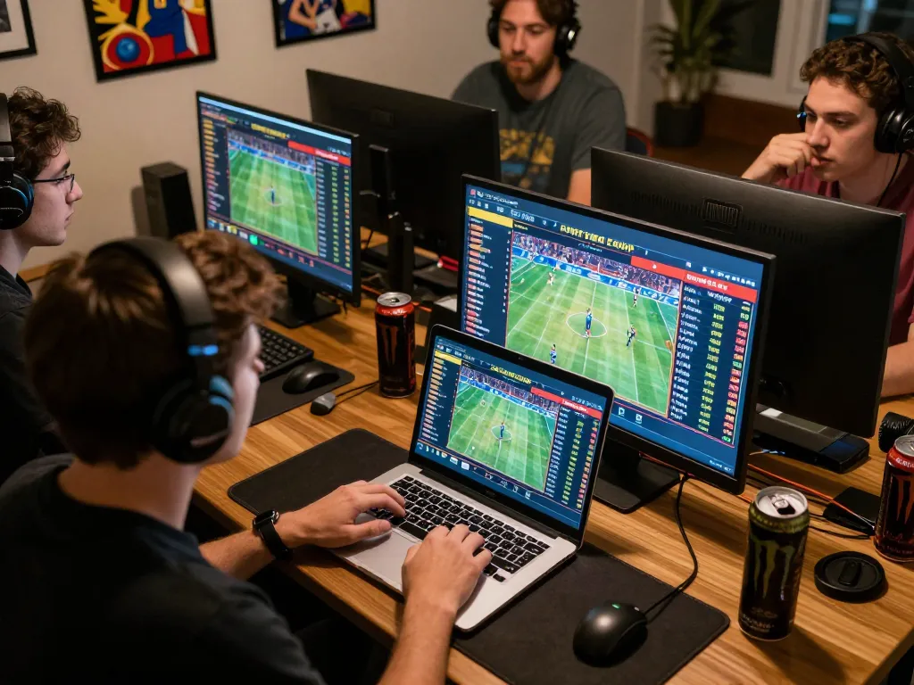 Engaging in online sports betting on f8beta2 with multiple screens showing live events and vibrant odds displaying.