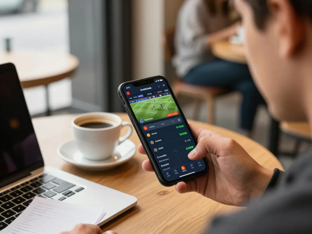 Engaged in live betting at nhà cái uy tín 88aa with smartphone displaying odds and events.