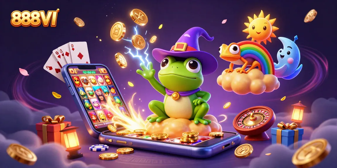 Spin the reels at 888VI with the weather wizard frog amidst a storm of golden coins.