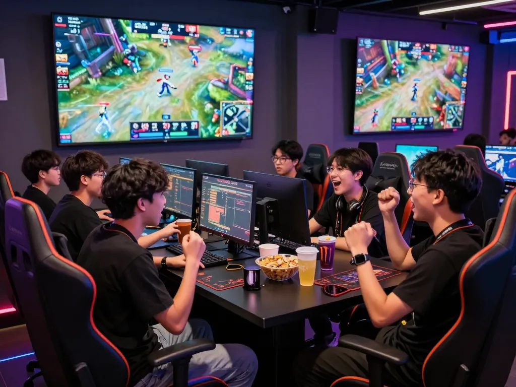 Exciting scene from the Singapore esports betting guide showcasing a lively gaming lounge during an esports match.