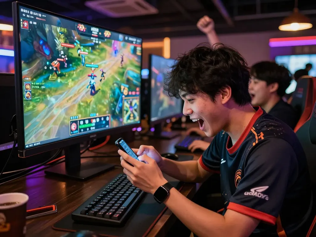 Engaged fans placing esport betting singapore wagers during a live match at a lively sports bar.