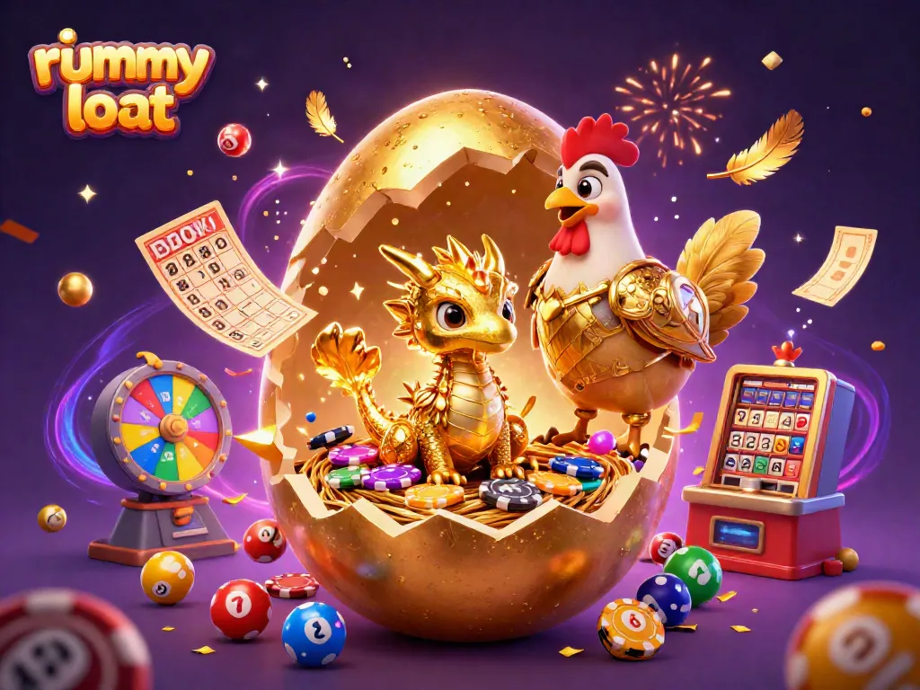 Play rummy loot with winning golden dragon-themed excitement, vibrant gaming elements.
