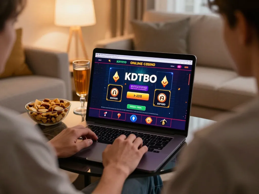 KDTOTO player enjoying online casino games from a cozy living room setup