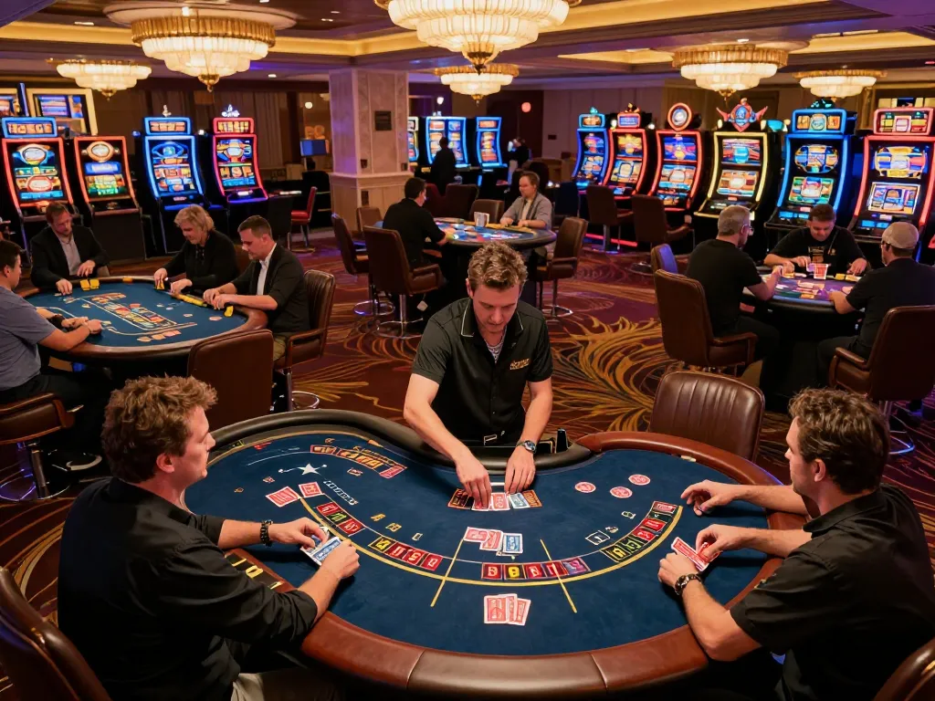 B52CLUB players experiencing excitement at the casino floor with dynamic poker and roulette games.