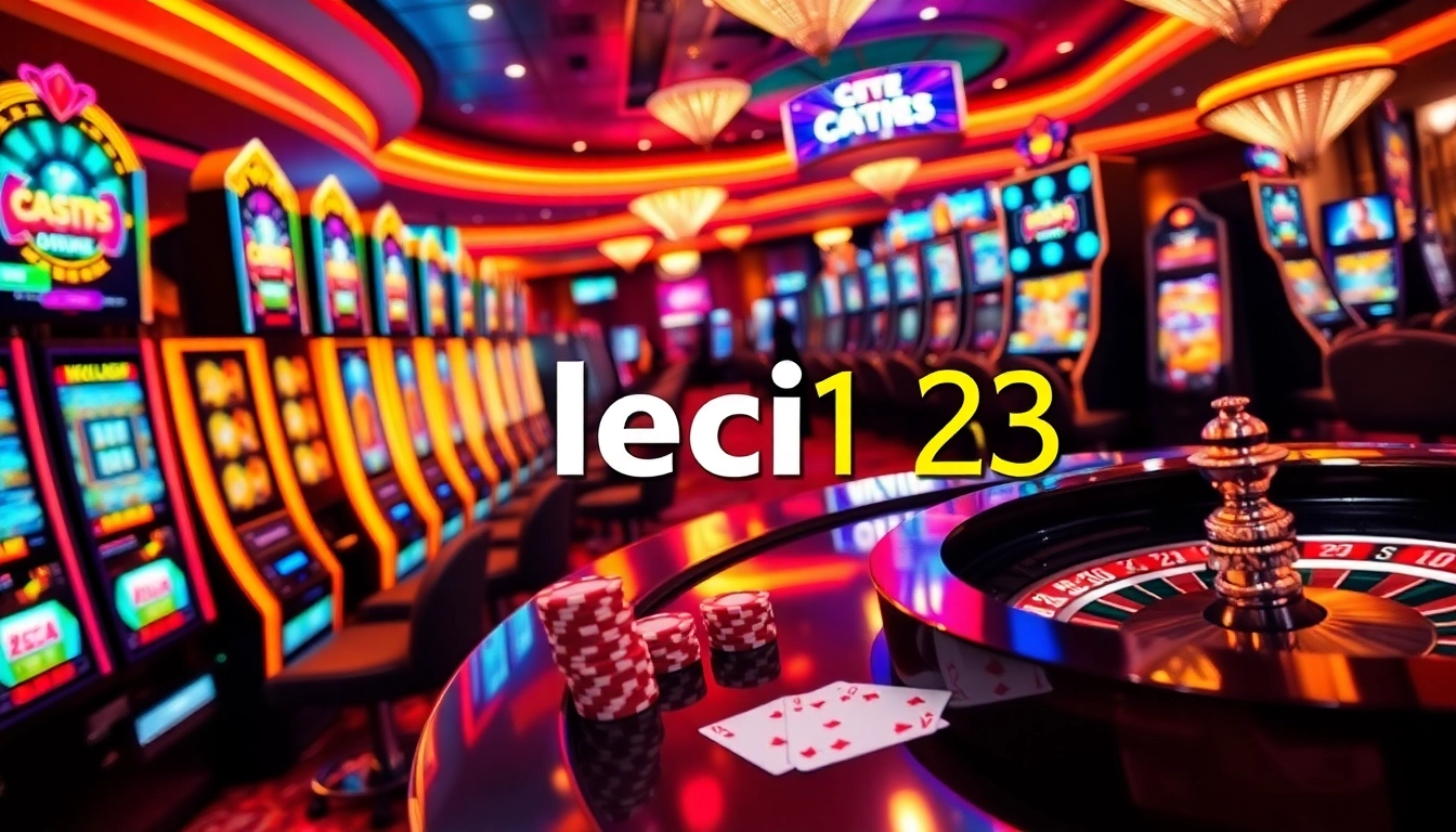 Action-packed scene showcasing leci123 slot machines and vibrant casino games.