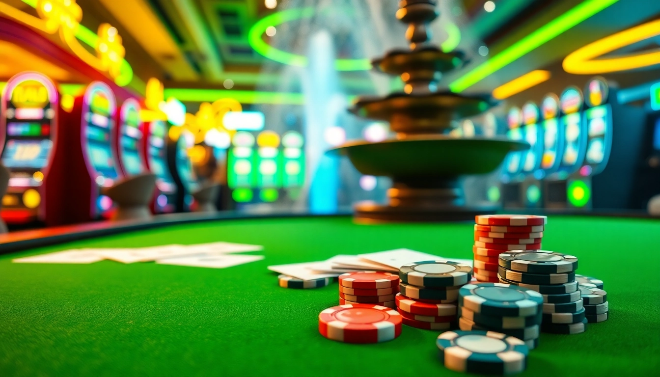 Engaging casino table showcasing AT99 poker setup with vibrant chips and cards.