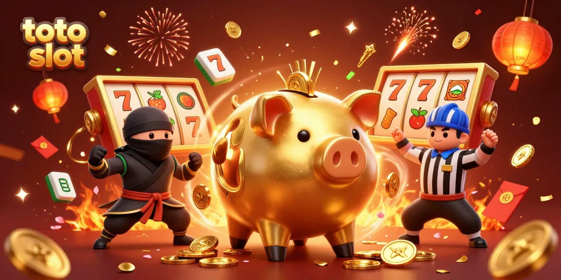 Engage in exciting toto slot action with a dynamic 3D casino scene filled with lively characters.