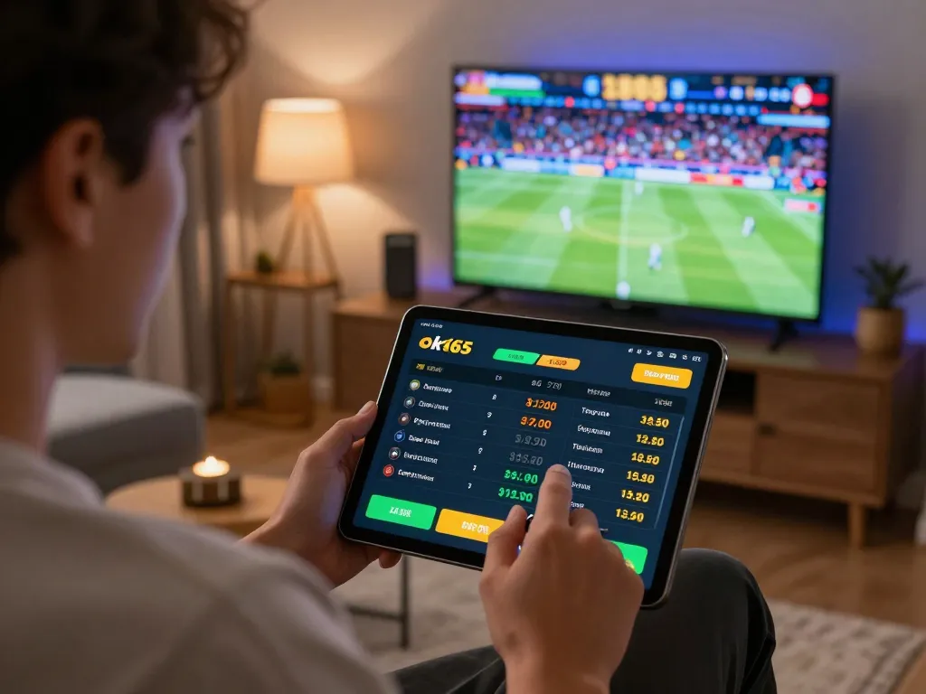 Experience live betting action with ok365 on a mobile sportsbook app in a cozy home setting