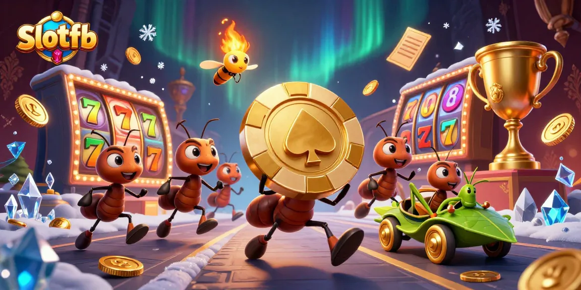 Slotfb memberikan pengalaman seru dengan ilustrasi tim semut mencuri chip poker emas.