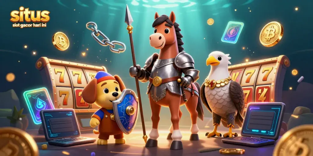 Permainan seru di situs slot gacor hari ini dengan karakter berkuda dan elemen jackpot.