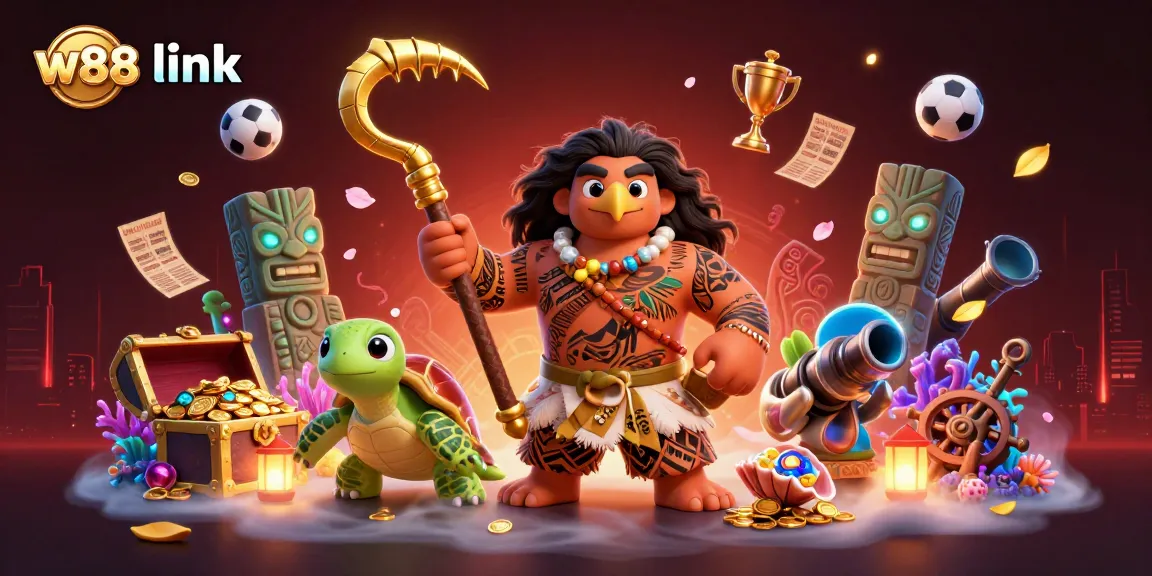 Win with w88 link featuring dynamic sports betting scene in 3D with vibrant characters and elements.