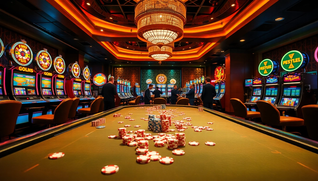Engaging game at a casino showcasing AT99 with vibrant chips and lively players.
