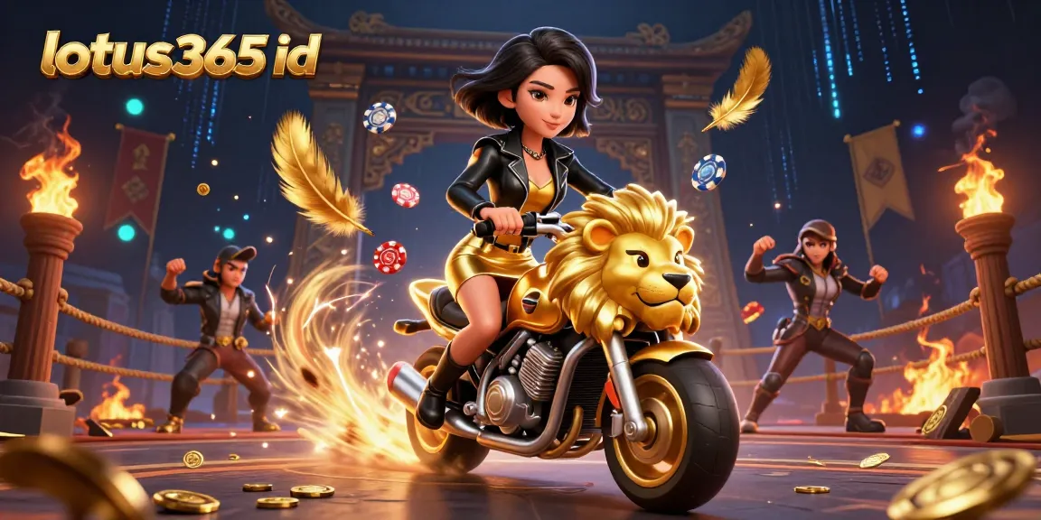 Experience thrilling betting action with a glamorous Asian woman alongside a golden lion while holding their lotus365 id.