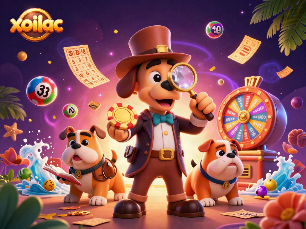 Xoilac, khám phá kho báu với các nhân vật hoạt hình dễ thương trong cảnh casino rực rỡ.