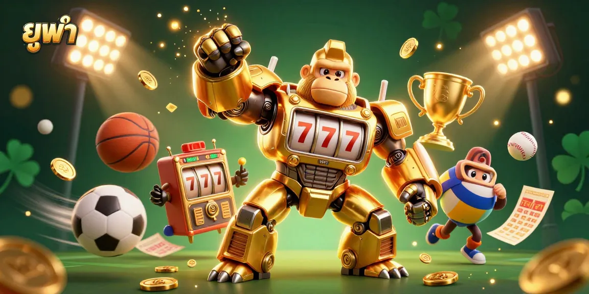 Experience the thrill of ยูฟ่า betting with a vibrant 3D illustration of action-packed sports elements and dynamic casino features.