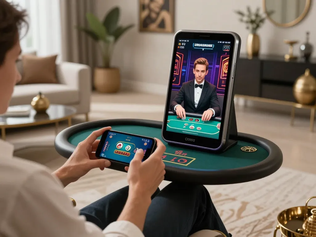 Engaging in online poker gameplay with kkwin.in on a smartphone in a luxurious setting.