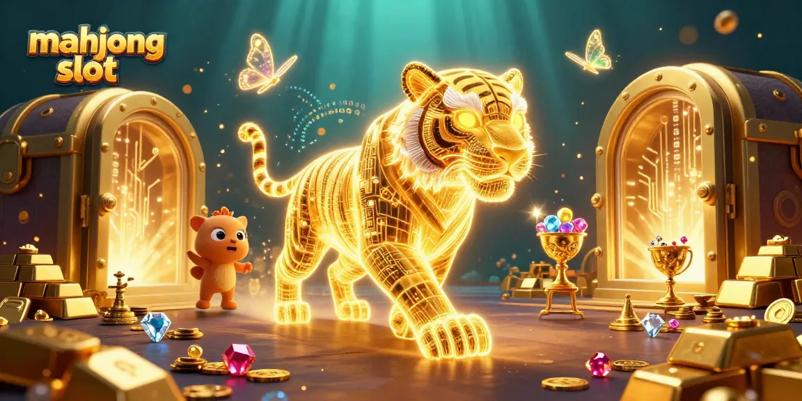 Experience a thrilling mahjong slot adventure amidst a vibrant 3D casino landscape filled with treasures and energy.
