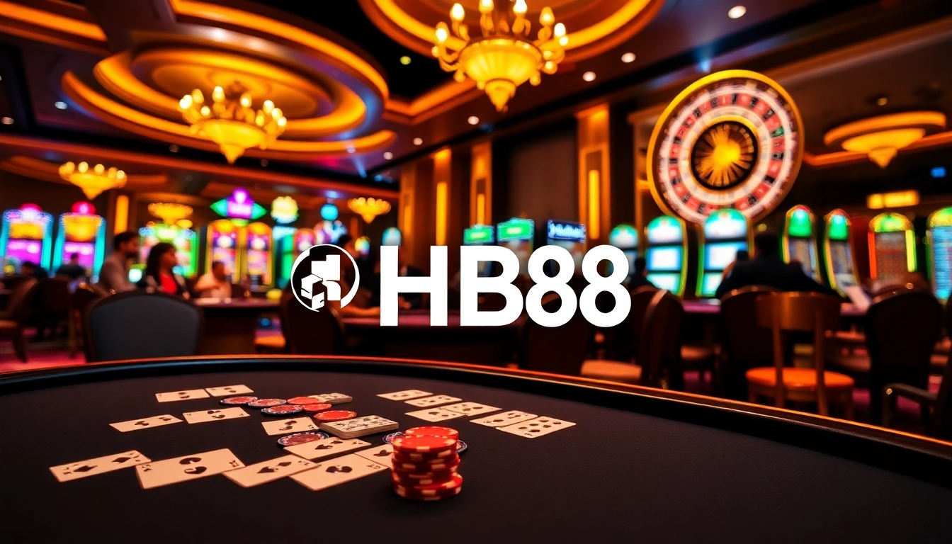Exciting gamble at HB88 casino with poker chips and roulette wheel.