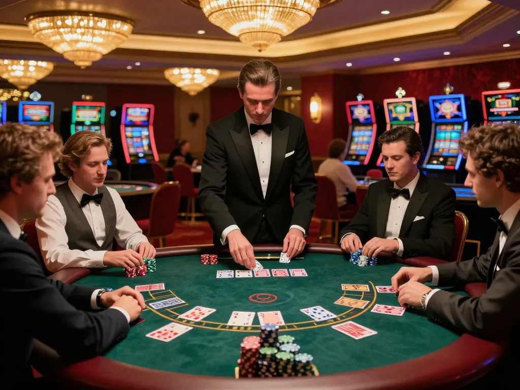 Pemain terlibat dalam permainan blackjack yang mendebarkan di Planet77, menentukan strategi menang mereka dengan fokus.