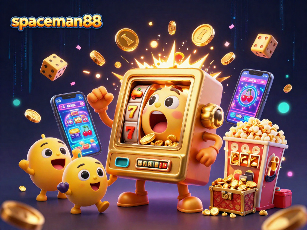Experience the thrills of spaceman88 as cartoon slot machines celebrate a big jackpot!