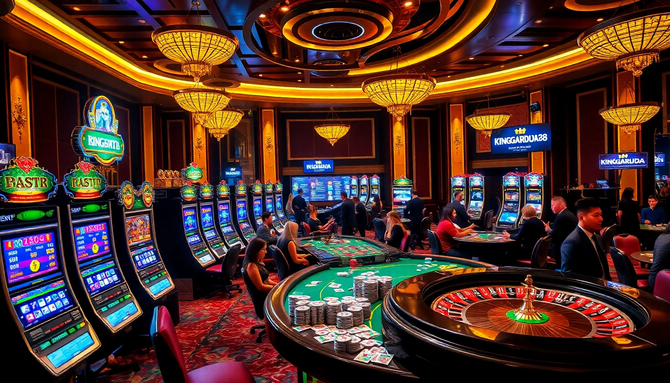 Experience thrilling gameplay at KINGGARUDA138 with vibrant casino visuals and engaging gaming tables.