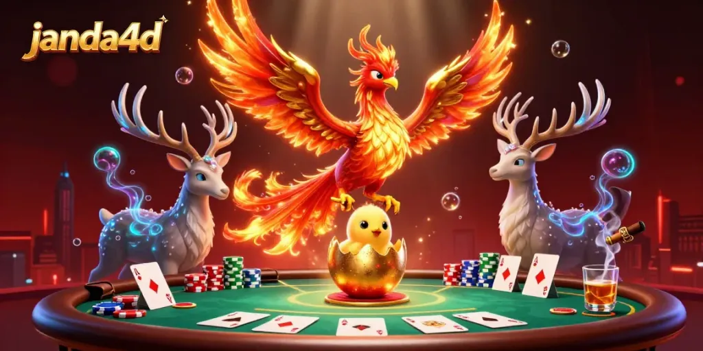 Gambaran pengalaman bermain di janda4d dengan tema kasino yang memukau dan karakter yang interaktif.