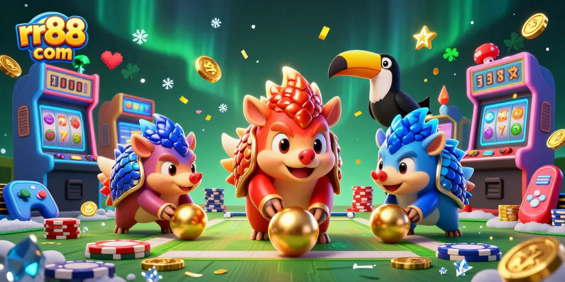 Experience thrilling gaming action at rr88 com with vibrant pangolins, casino elements, and dazzling visuals.