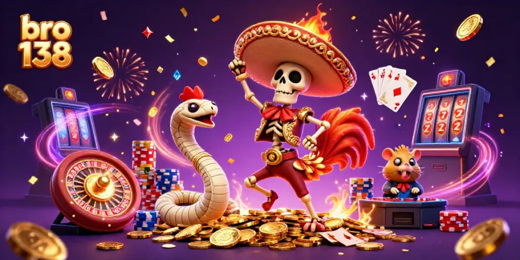 Experience the thrill of bro 138 with vibrant characters in a casino celebration scene.