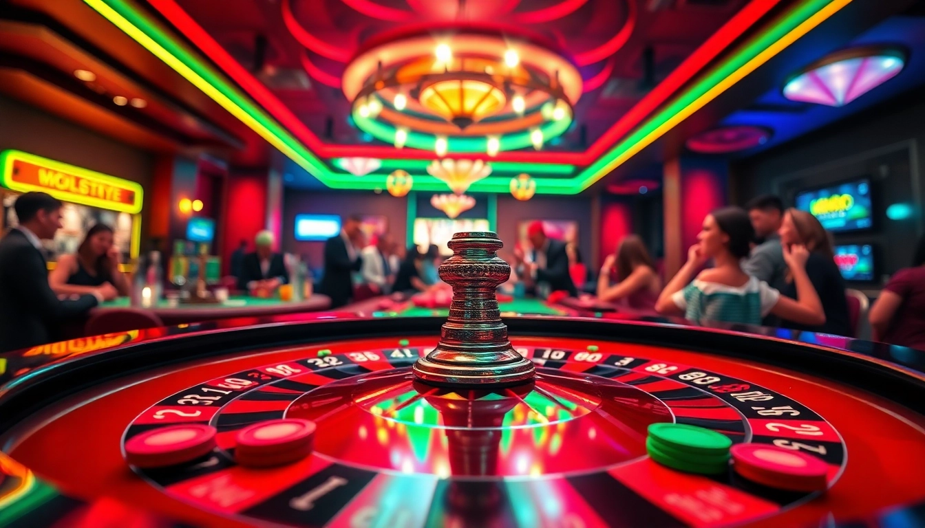 Experience the thrill of AT99 with players at a roulette table in a lively casino setting.
