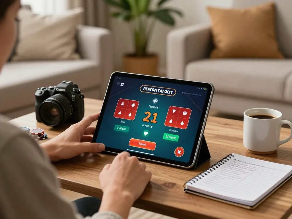 Person enjoying MM 99 online poker on tablet in a cozy home setting.