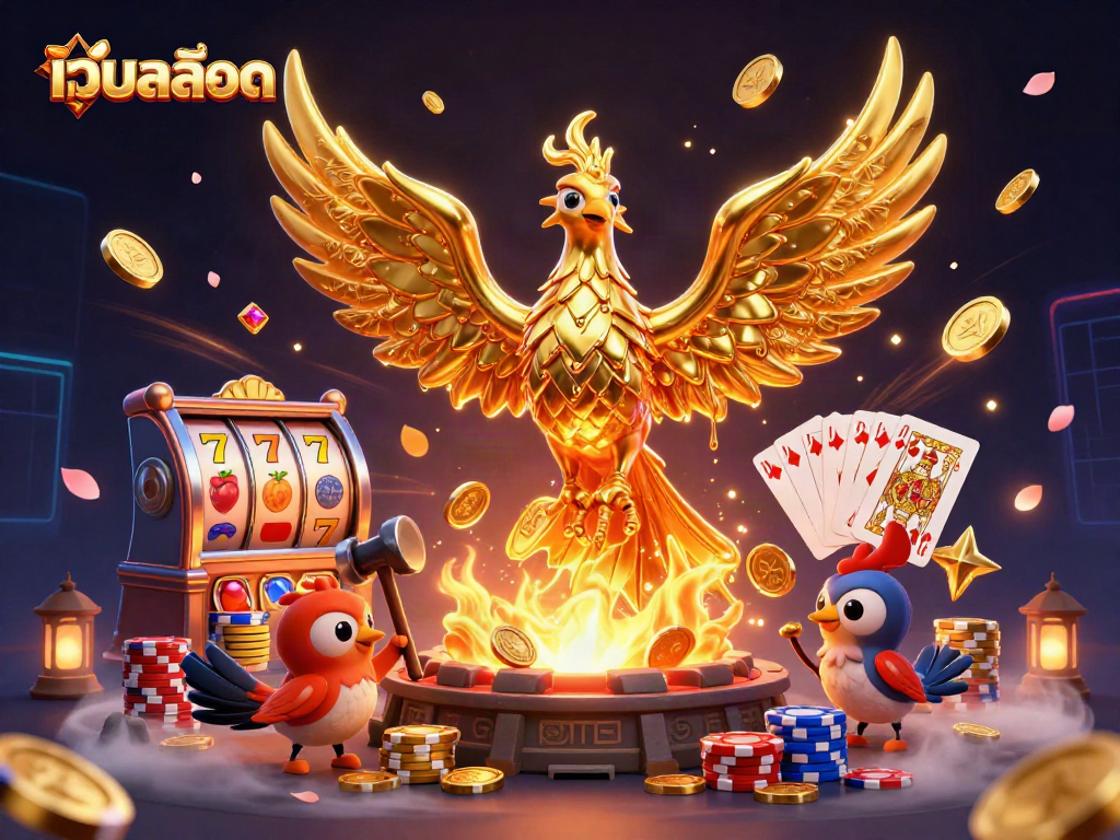 Spin the เว็บสล็อต reels with a golden phoenix emerging in a captivating 3D scene.