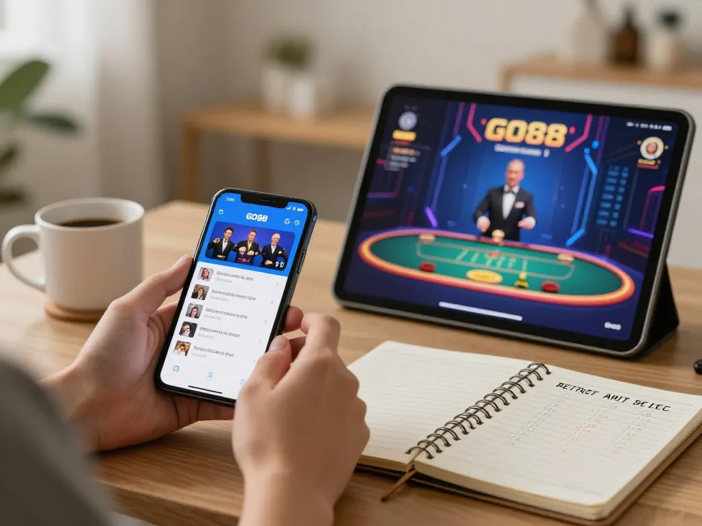 Engaged player enjoying GO88 mobile gaming experience with interactive app in comfy setting
